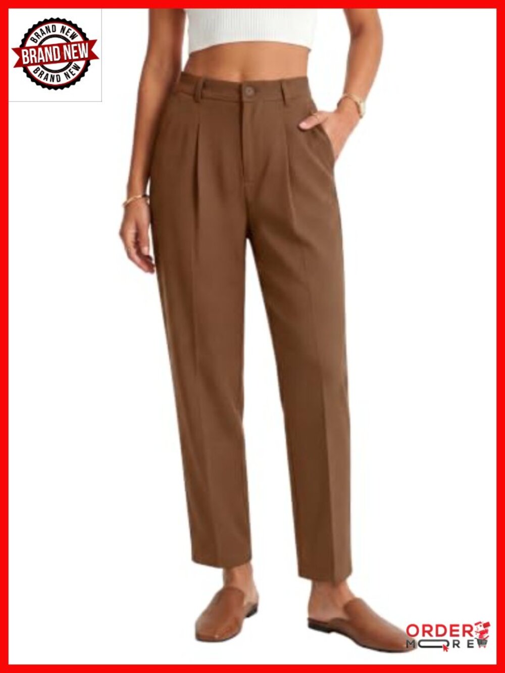High Waisted Ankle Dress Pants Tapered Leg Work Trousers
